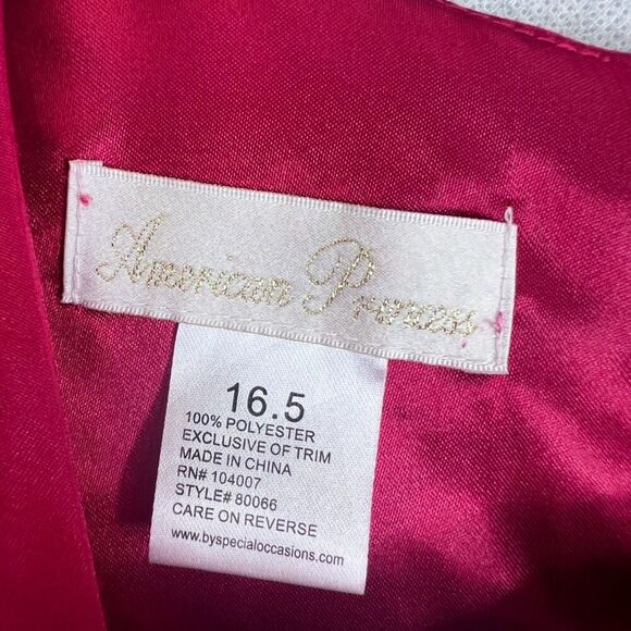 American Princess Dark Pink Satin Bodice Rose Skirt Tie Waist GIRLS Size 16.5 - Picture 8 of 10